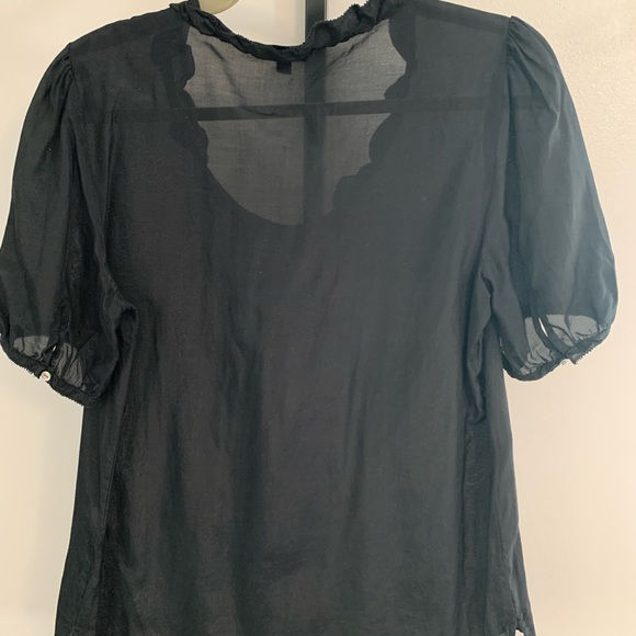 GAP Black Ruffled Puff Sleeve Silk Blend Blouse - Picture 4 of 16